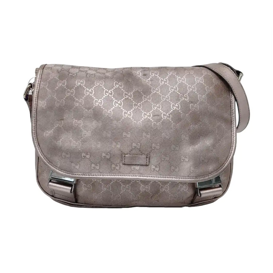 GUCCI GG Imprime Rose Gold Coated Canvas Vintage Single Shoulder Bag Crossbody Bag Silver Hardware-(SKU)-951246609