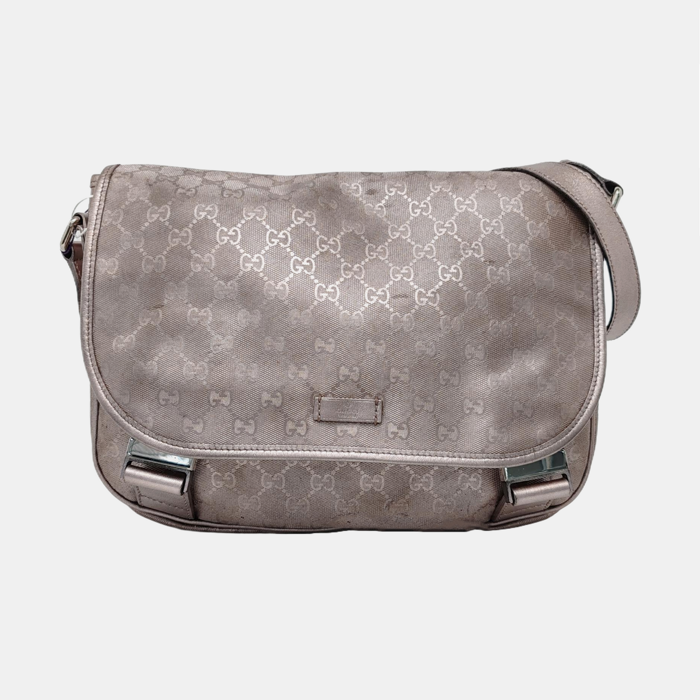GUCCI GG Imprime Rose Gold Coated Canvas Vintage Single Shoulder Bag Crossbody Bag Silver Hardware-(SKU)-951246609