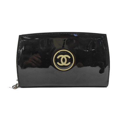 CHANEL CIRCLED CC Black Patent Leather Wallet Silver Hardware 13nan-(SKU)-951413773