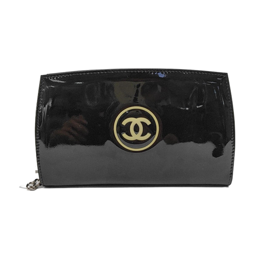 CHANEL CIRCLED CC Black Patent Leather Wallet Silver Hardware 13nan-(SKU)-951413773