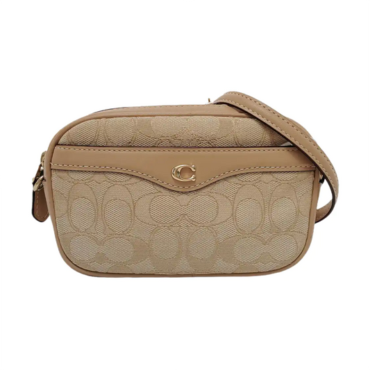 COACH Camera Bag Khaki Canvas Monogram Shoulder Bag Golden hardware Removable shoulder strap-(SKU)-951333226