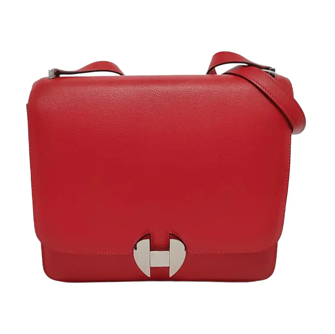 HERMÈS 2002 26 Red Evercolor Calfskin Crossbody Shoulder Bag with Silver Hardware, C-(SKU)-951512594