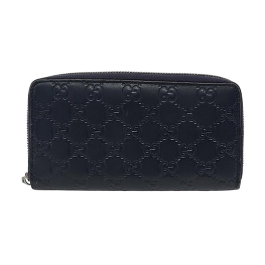 GUCCI Dark blue leather old-favorite textured wallet Silver Hardware-(SKU)-951353413