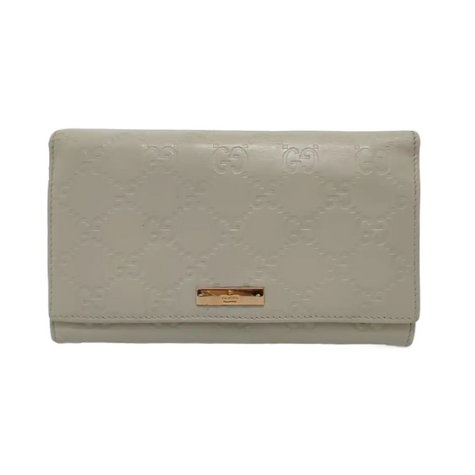 GUCCI White Calfskin Leather Monogrammed Wallet Golden hardware-(SKU)-951320985