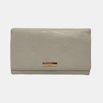 GUCCI White Calfskin Leather Monogrammed Wallet Golden hardware-(SKU)-951320985
