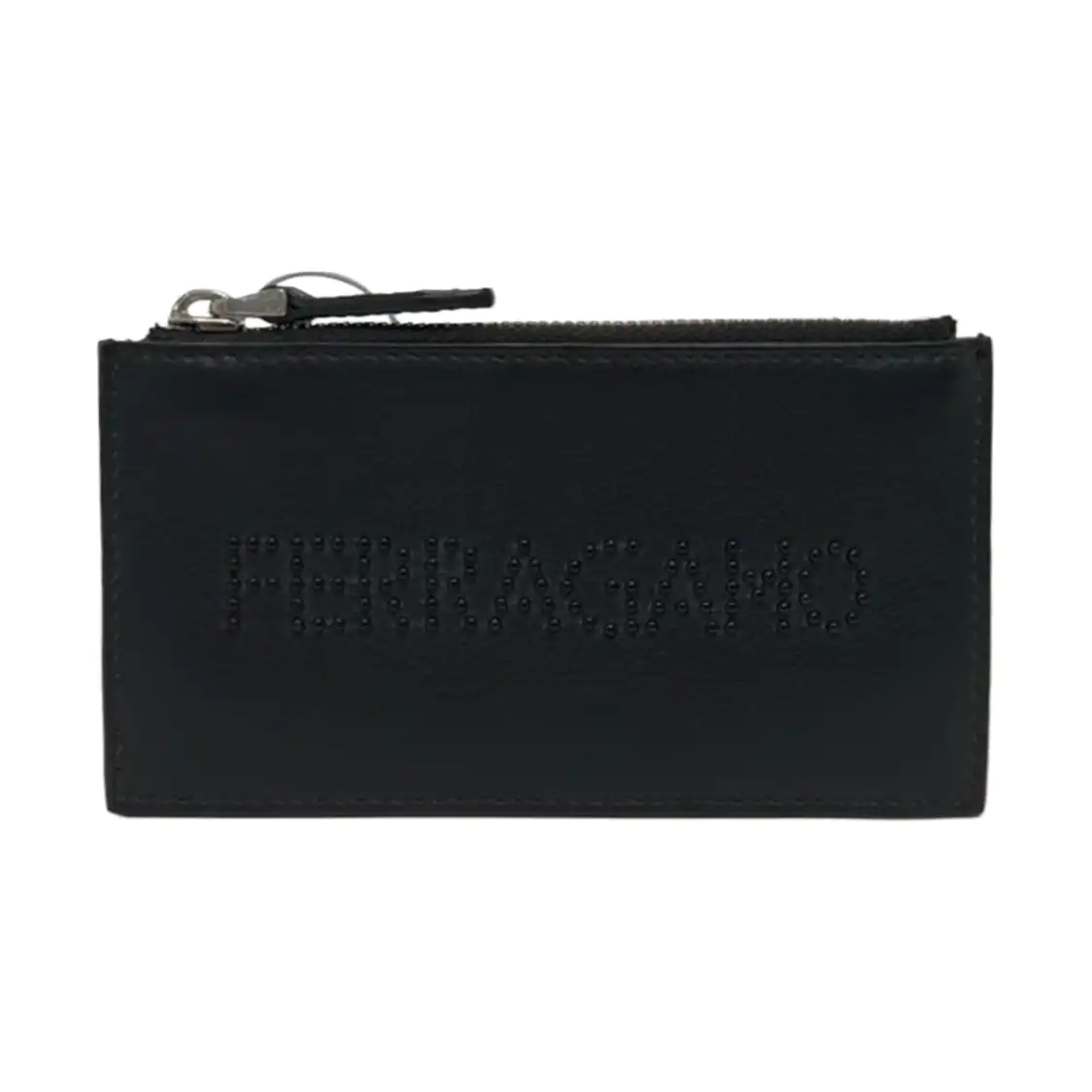 FERRAGAMO Black Cowhide Embossed Card Case Silver Hardware-(SKU)-951564826