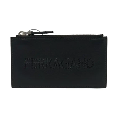 FERRAGAMO Black Cowhide Embossed Card Case Silver Hardware-(SKU)-951564826