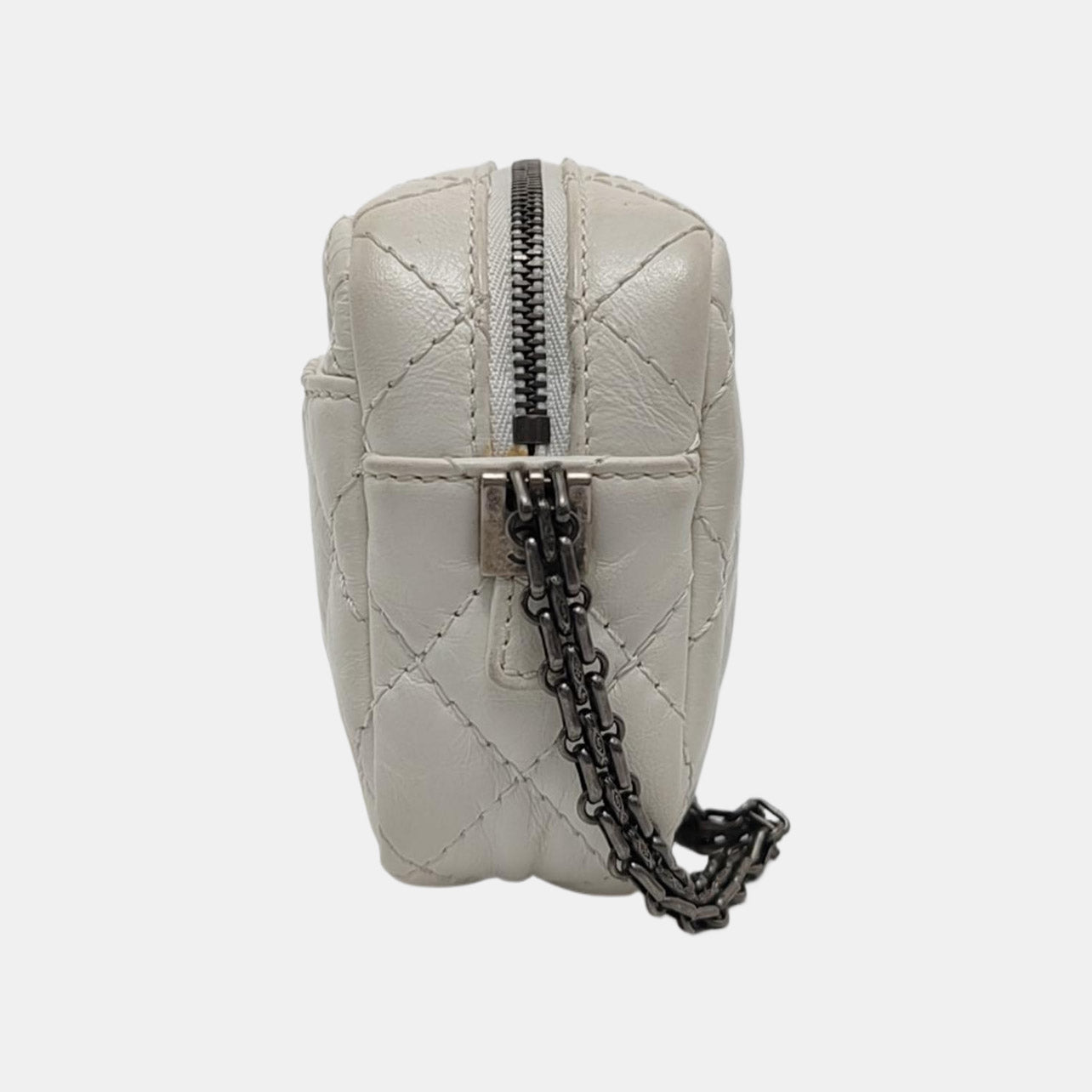 CHANEL 2.55 White Calfskin Quilted Crossbody Shoulder Bag Palladium Hardware 25 Flap-(SKU)-951553361