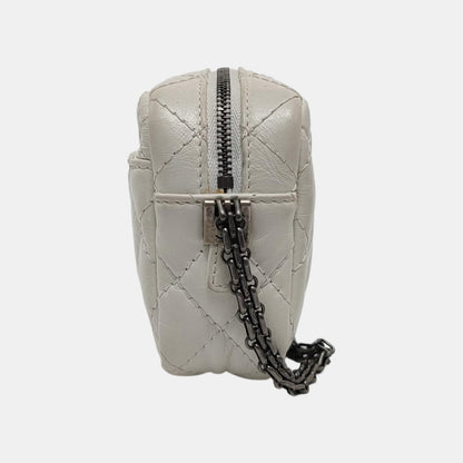 CHANEL 2.55 White Calfskin Quilted Crossbody Shoulder Bag Palladium Hardware 25 Flap-(SKU)-951553361