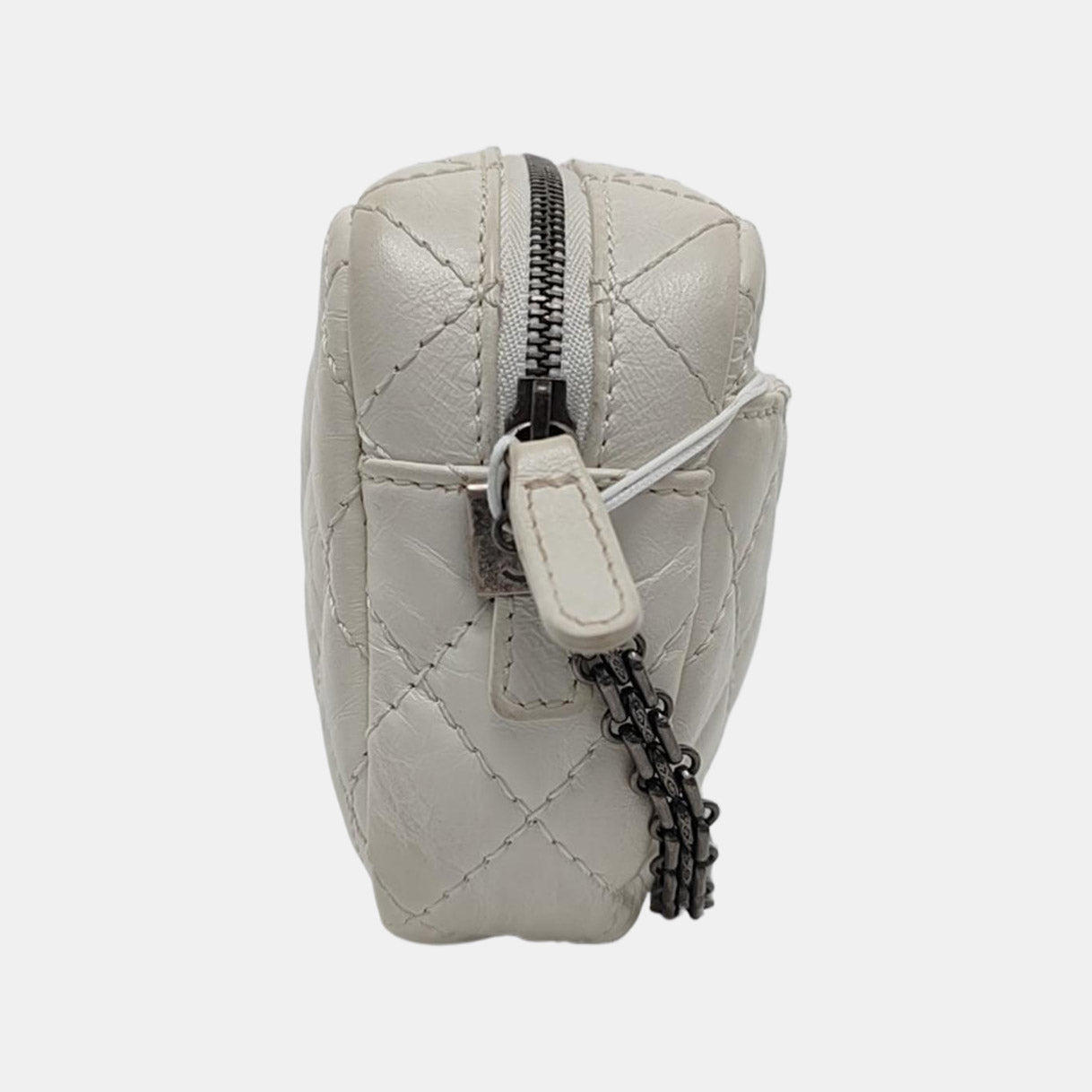 CHANEL 2.55 White Calfskin Quilted Crossbody Shoulder Bag Palladium Hardware 25 Flap-(SKU)-951553361