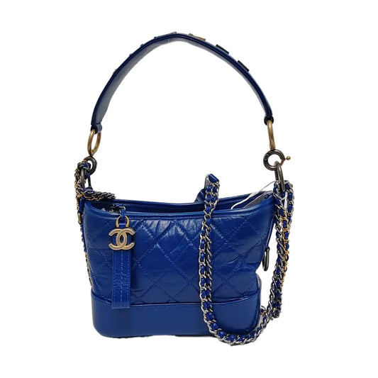 CHANEL GABRIELLE Small size blue leather quilted diamond crossbody bag single shoulder bag handbag golden silver ruthenium hardware 29 opening detachable shoulder strap-(SKU)-951676219
