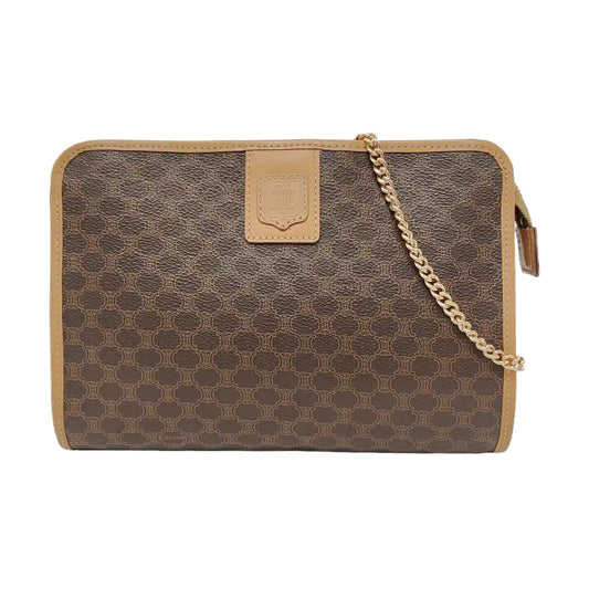 CELINE Brown Coated Canvas Triumph Clutch Golden hardware-(SKU)-951551879