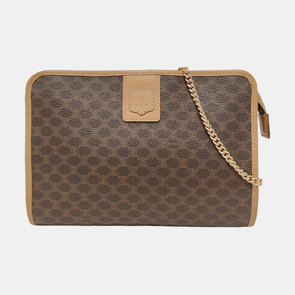 CELINE Brown Coated Canvas Triumph Clutch Golden hardware-(SKU)-951551879