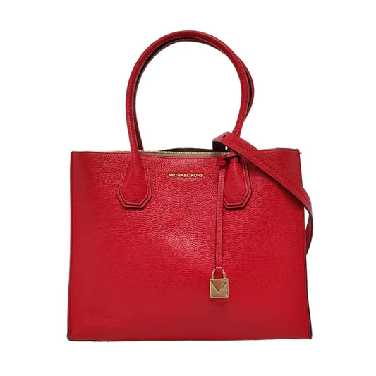 MICHAEL KORS Mercer Large size Red Leather Shoulder Bag Crossbody Tote Bag Golden hardware Removable shoulder strap-(SKU)-951587564