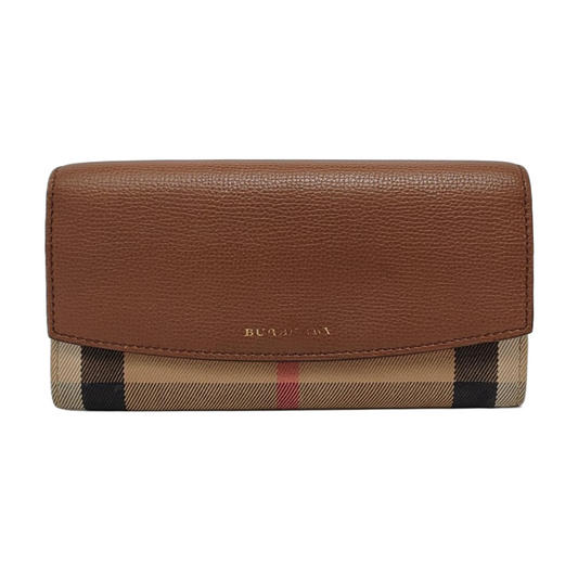 BURBERRY Brown Canvas Tartan Pattern Wallet Golden hardware-(SKU)-951700332