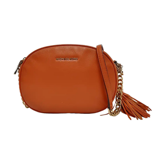 MICHAEL KORS Jet Set Orange Red Leather Single Shoulder Bag Crossbody Bag Golden hardware-(SKU)-951616686