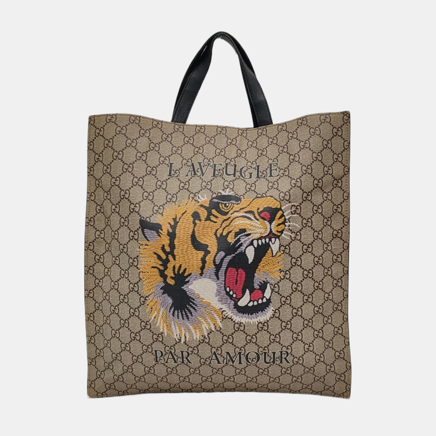 GUCCI Tote bag Brown Coated Canvas Monogrammed Tiger Head Handbag Golden hardware-(SKU)-951669810