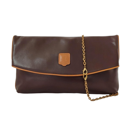 CELINE MACADAM CLUTCHES Dark Brown Cowhide Handbag Golden hardware-(SKU)-951570187