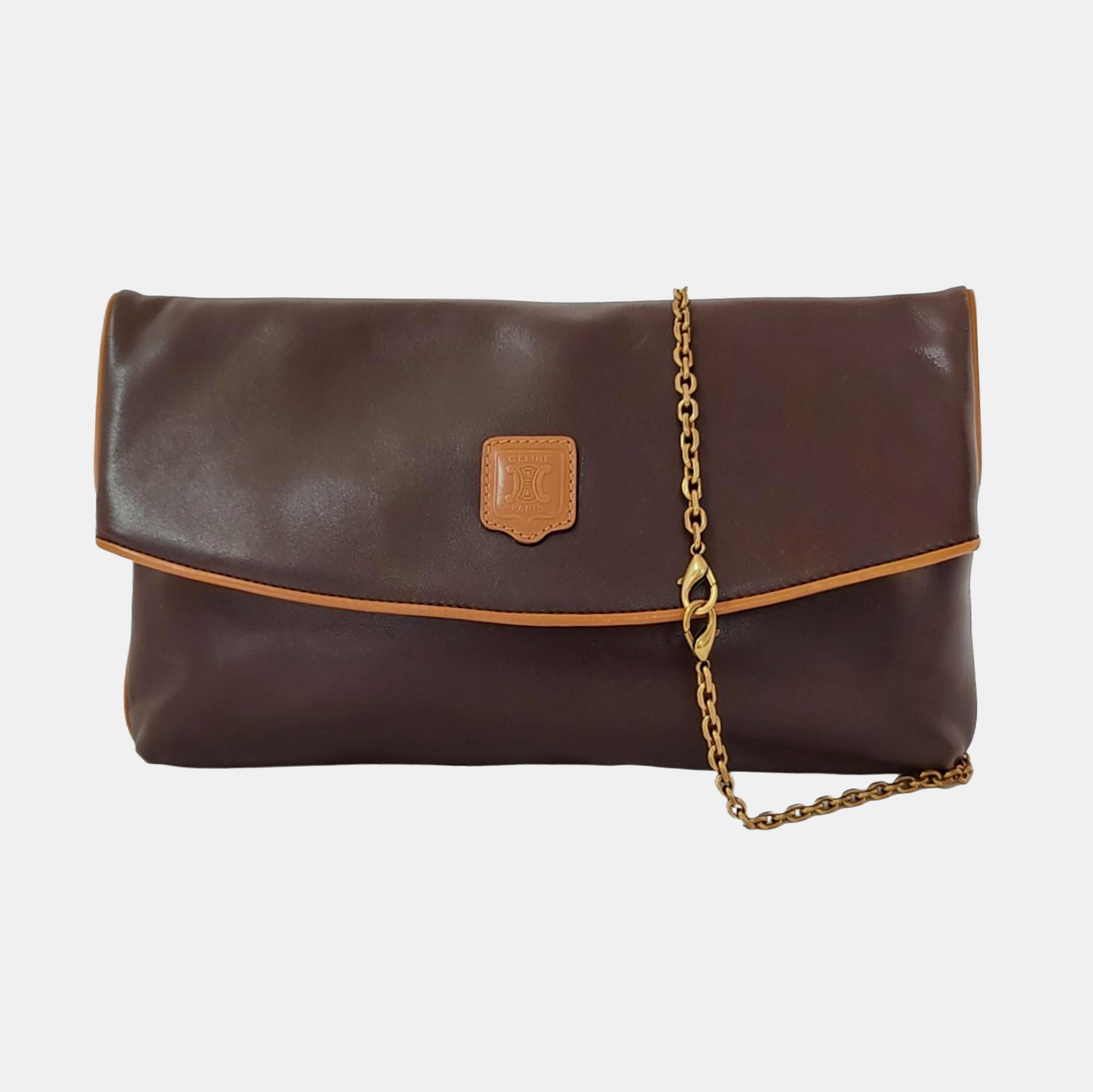CELINE MACADAM CLUTCHES Dark Brown Cowhide Handbag Golden hardware-(SKU)-951570187