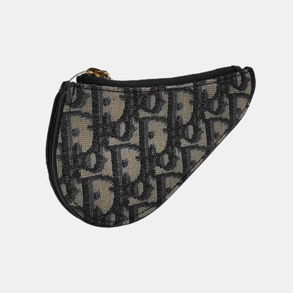 DIOR Saddle Blue Canvas Monogrammed Card Case Golden hardware Complete Accessories-(SKU)-951245547