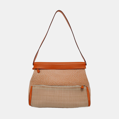 HERMÈS Yeoh Orange Pink Buffalo Leather Single Shoulder Bag Silver Hardware 🄶 Sub Pockets-(SKU)-951814551