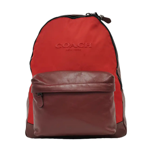 COACH CHARLESBurgundy Leather Embossed Backpack Large-(SKU)-951732413