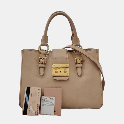 Miu Miu Tote bag Nude Pink Leather Single Shoulder Bag Tote Bag Golden hardware Removable shoulder strap-(SKU)-951760911