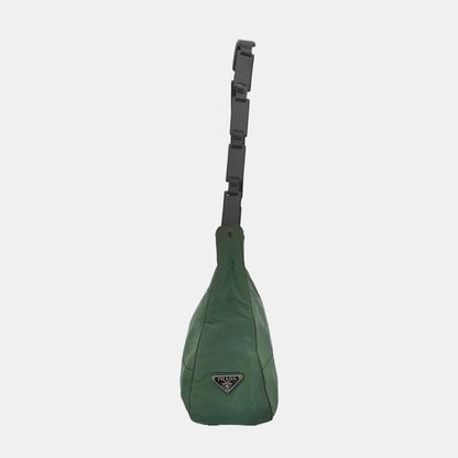 PRADA Dark green nylon single shoulder bag handbag Black hardware-(SKU)-951916972