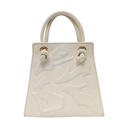 FERRAGAMO White Leather Embossed Tote Bag Golden hardware-(SKU)-951805301
