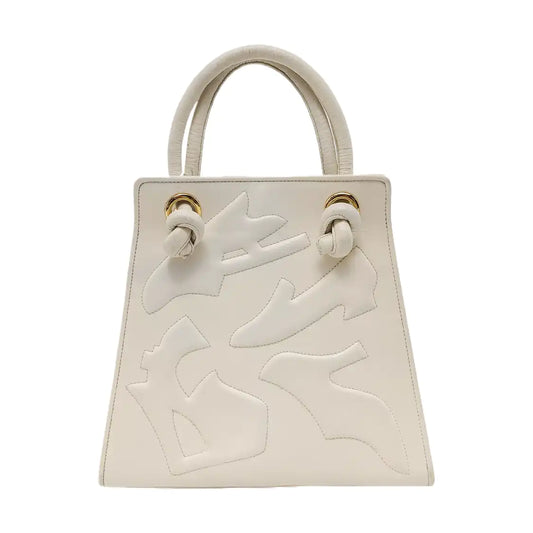 FERRAGAMO White Leather Embossed Tote Bag Golden hardware-(SKU)-951805301