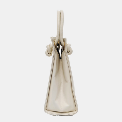FERRAGAMO White Leather Embossed Tote Bag Golden hardware-(SKU)-951805301