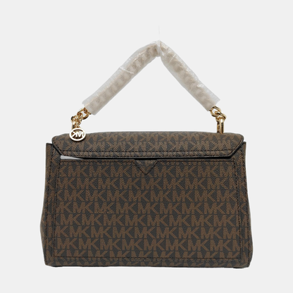 MICHAEL KORS Brown Coated Canvas Monogram Print Single Shoulder Bag Crossbody Tote Golden hardware Removable shoulder strap-(SKU)-951929731