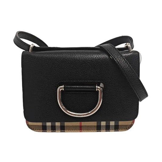 BURBERRY D-Ring mini Black leather crossbody single shoulder bag handbag Silver Hardware Removable shoulder strap-(SKU)-951874006