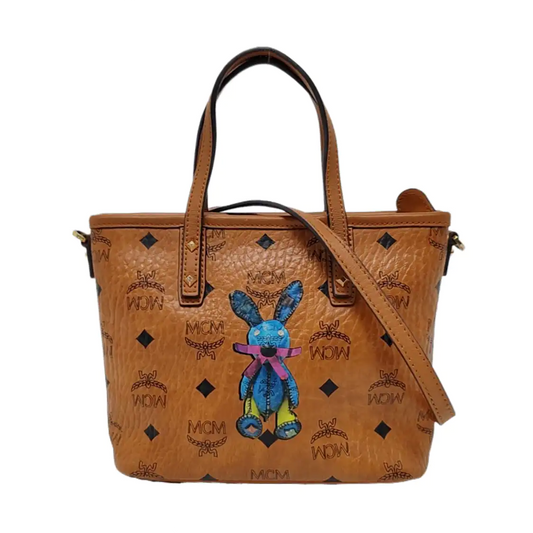 MCM ANYA mini Cognac coated canvas old flower rabbit crossbody bag, handbag Golden hardware Removable shoulder strap-(SKU)-951890333