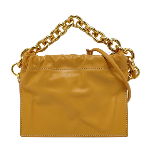 Yuzefi Bom Ginger yellow cowhide single shoulder bag crossbody handbag Golden hardware Removable shoulder strap-(SKU)-952016296