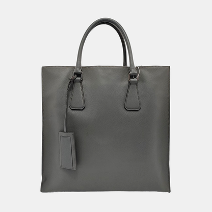 PRADA Tote bag Gray Cowhide Crosshatch Pattern Handbag, Single Shoulder Bag, Crossbody Ruthenium color hardware-(SKU)-951947159