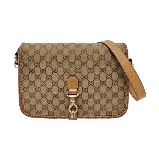GUCCI Trunk Brown Canvas Monogrammed Crossbody Shoulder Bag Golden hardware-(SKU)-951960064