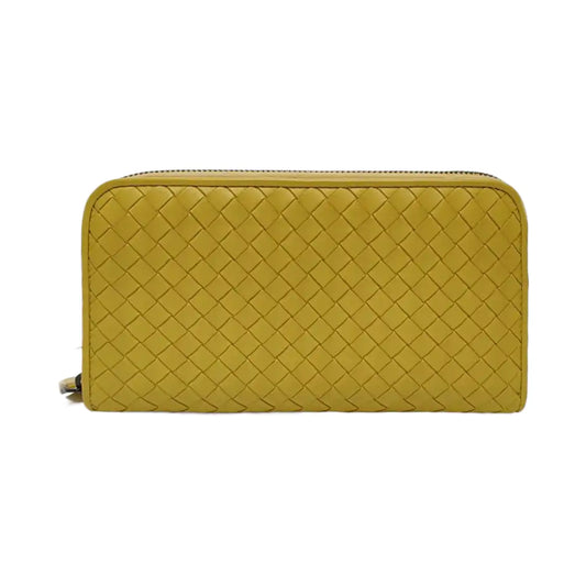 BOTTEGA VENETA Yellow Green Leather Woven Wallet Black hardware-(SKU)-952014165