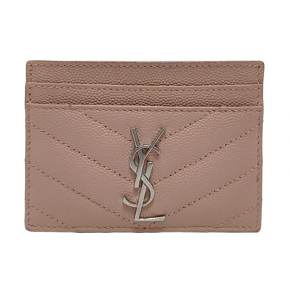 YSL MONOGRAM Pink Cowhide Card Case Silver Hardware-(SKU)-952265128