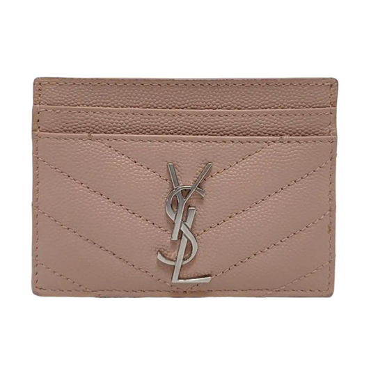 YSL MONOGRAM Pink Cowhide Card Case Silver Hardware-(SKU)-952265128