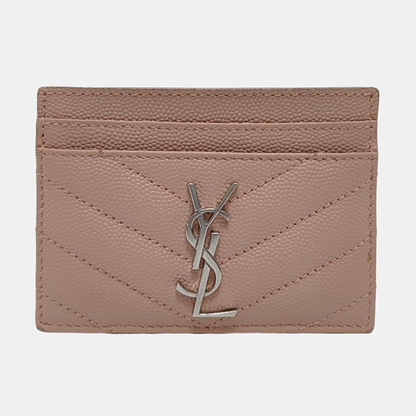 YSL MONOGRAM Pink Cowhide Card Case Silver Hardware-(SKU)-952265128