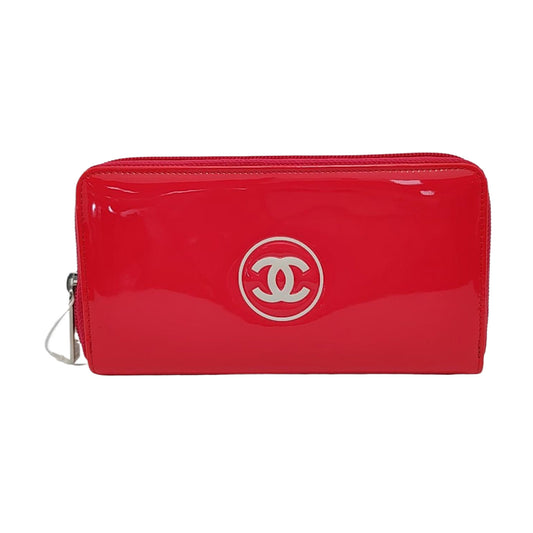 CHANEL CIRCLED CC Pink Red Patent Leather Wallet Silver Hardware 17nan-(SKU)-951860808