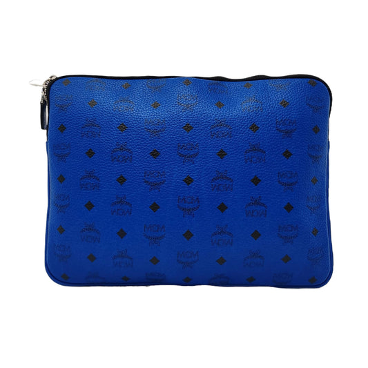 MCM Dark Blue Leather Monogrammed Handbag Silver Hardware-(SKU)-952083902