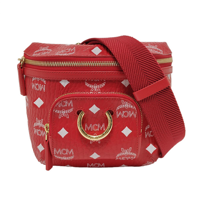 MCM KLASSIK Small size Red Coated Canvas Printed Shoulder Bag Crossbody Golden hardware Removable shoulder strap-(SKU)-952009308