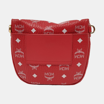 MCM KLASSIK Small size Red Coated Canvas Printed Shoulder Bag Crossbody Golden hardware Removable shoulder strap-(SKU)-952009308