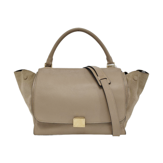 CELINE TRAPEZE Medium size Khaki Cowhide Hammock Bag, Shoulder Bag, Handbag Golden hardware Removable shoulder strap-(SKU)-952129891