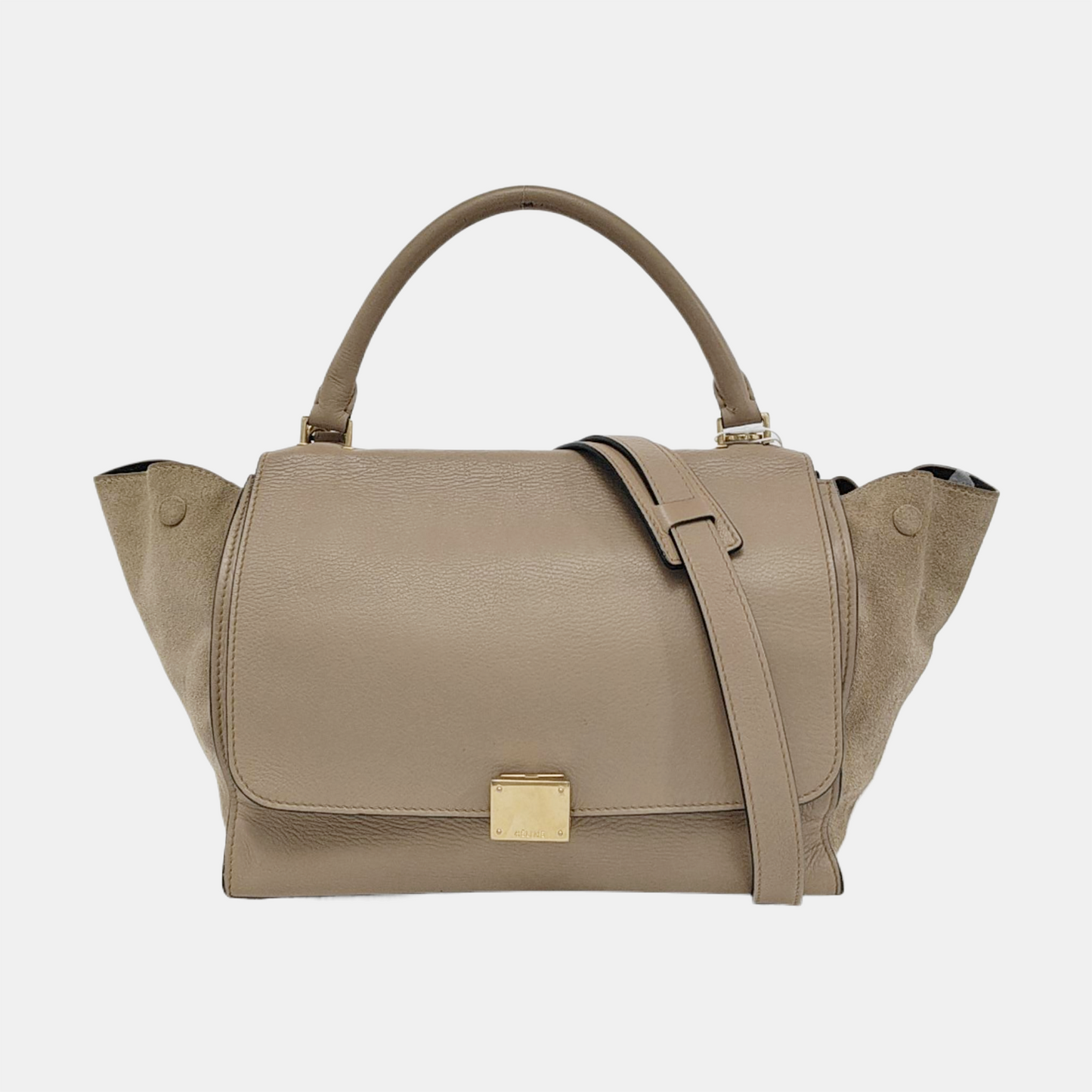 CELINE TRAPEZE Medium size Khaki Cowhide Hammock Bag, Shoulder Bag, Handbag Golden hardware Removable shoulder strap-(SKU)-952129891