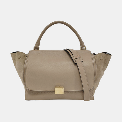 CELINE TRAPEZE Medium size Khaki Cowhide Hammock Bag, Shoulder Bag, Handbag Golden hardware Removable shoulder strap-(SKU)-952129891