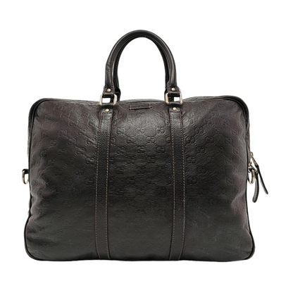 GUCCI Dark Brown Leather Vintage Embossed Tote Shoulder Bag Golden hardware-(SKU)-952168217