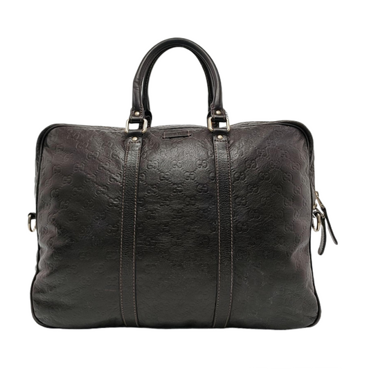GUCCI Dark Brown Leather Vintage Embossed Tote Shoulder Bag Golden hardware-(SKU)-952168217